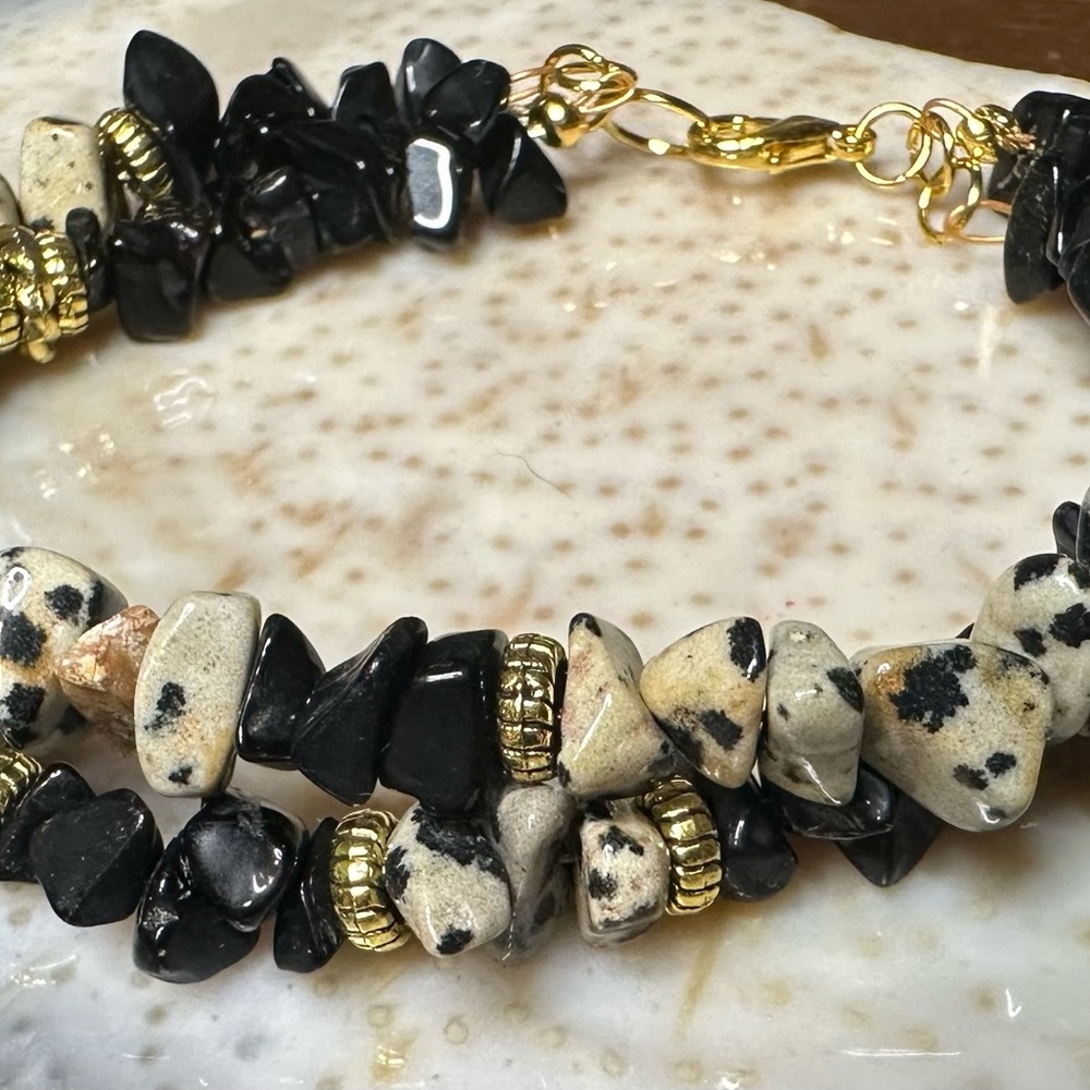 Black Obsidian and Dalmatian Jasper Bracelet